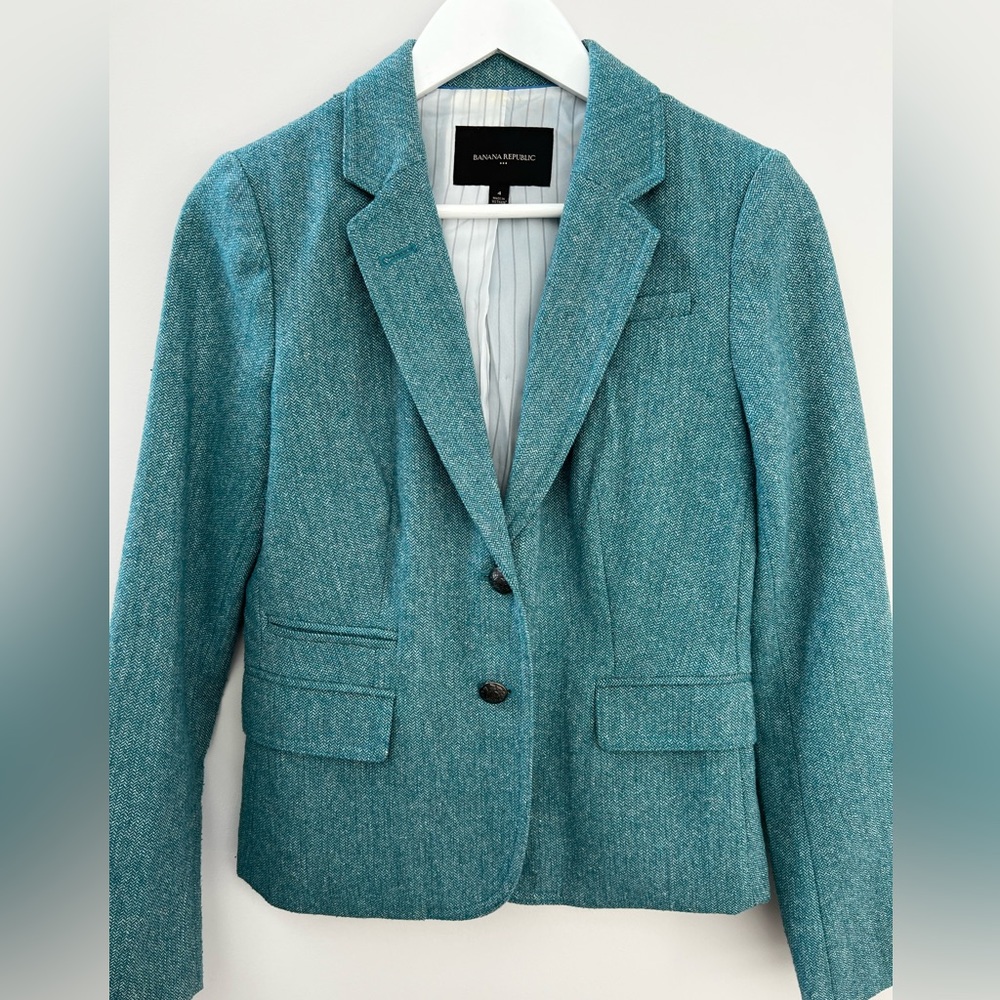Banana Republic Factory Teal Herringbone Wool Blend Blazer
